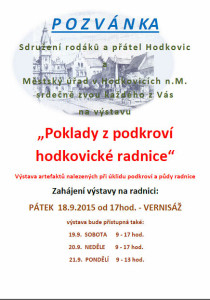 Pozvánka na výstavu Poklady z podkroví hodkovické radnice 18. - 21. 9. 2015