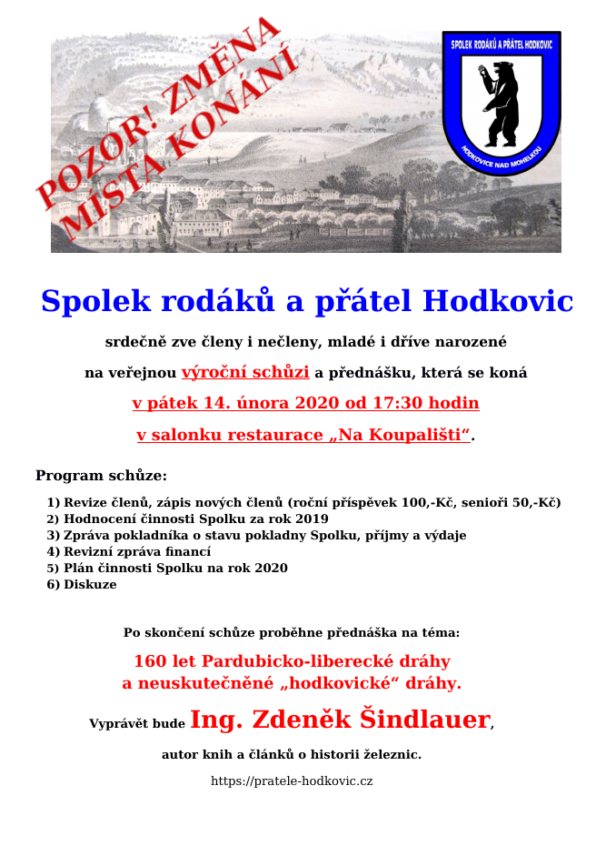 Spolek rodáků a přátel Hodkovic - veřejná výroční členská schůze